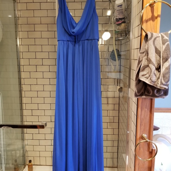 David’s Bridal Long Mesh Dress with Cowl Back Detail - Horizon - Picture 5 of 6